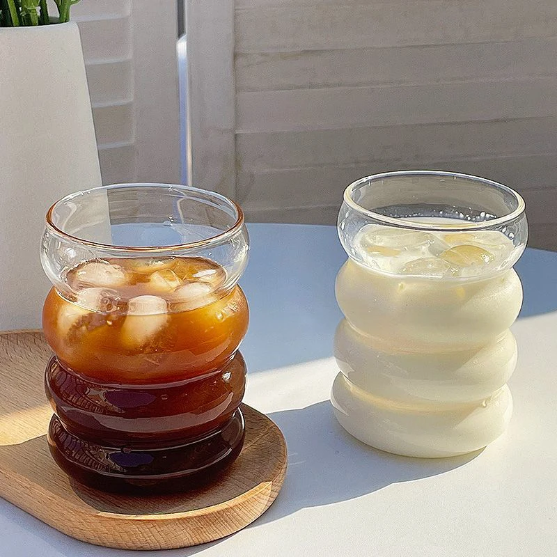 Glass Cup Household Corrugated Coffee Milk Transparent Ice Juice Mug Tea Drinkware Retro Home Decor