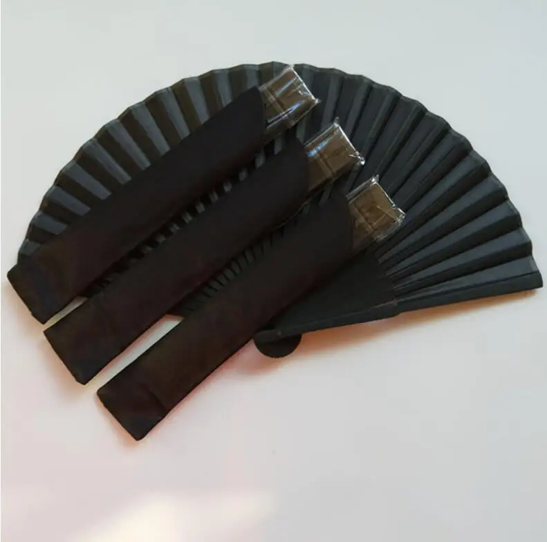 

Cool Black Hand Fan Vintage Dance Fan Hanfu Fabric Folding Fan Party Wedding Favor Gift for Guests