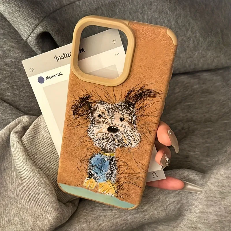 Cute Dog Cat Suede Bonded Leather Phone Case For iPhone 17 11 thumbnail 4