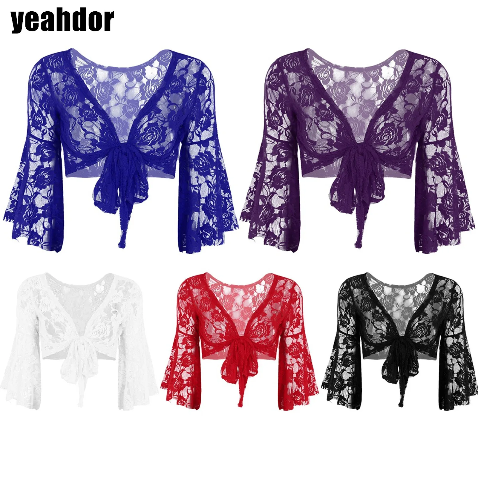 

Womens Lace Top Long Flare Sleeve Shrug Fashion Lace Cover Up Open Front Cardigan Wraps Belly Dance Belly Dance