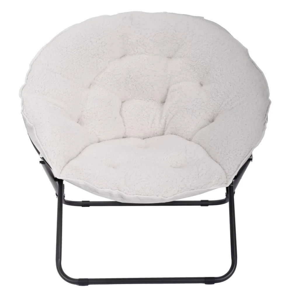 Mainstays Saucer Chair for Kids and Teens, White Faux Shearling gaming chair for kids and teens faux leather