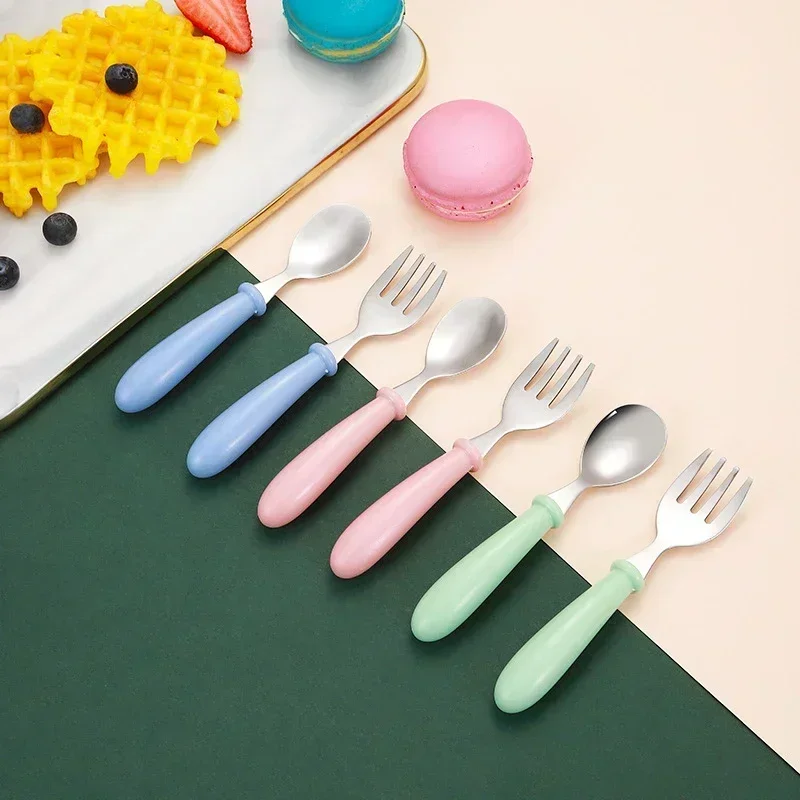 Baby Gadgets Kid Tableware Set Children Utensil Stainless Steel Toddler Dinnerware Cutlery Baby Safety Feeding Spoon Fork Cute