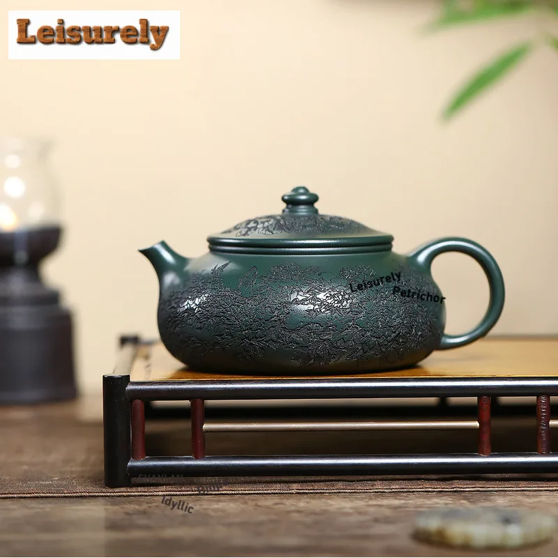 550ml Handmade Yixing Purple Clay Teapot Handmade Han Jiang Pot Raw Ore Green Mud Kettle With Strainer Zisha Teaset Tea Ceremony
