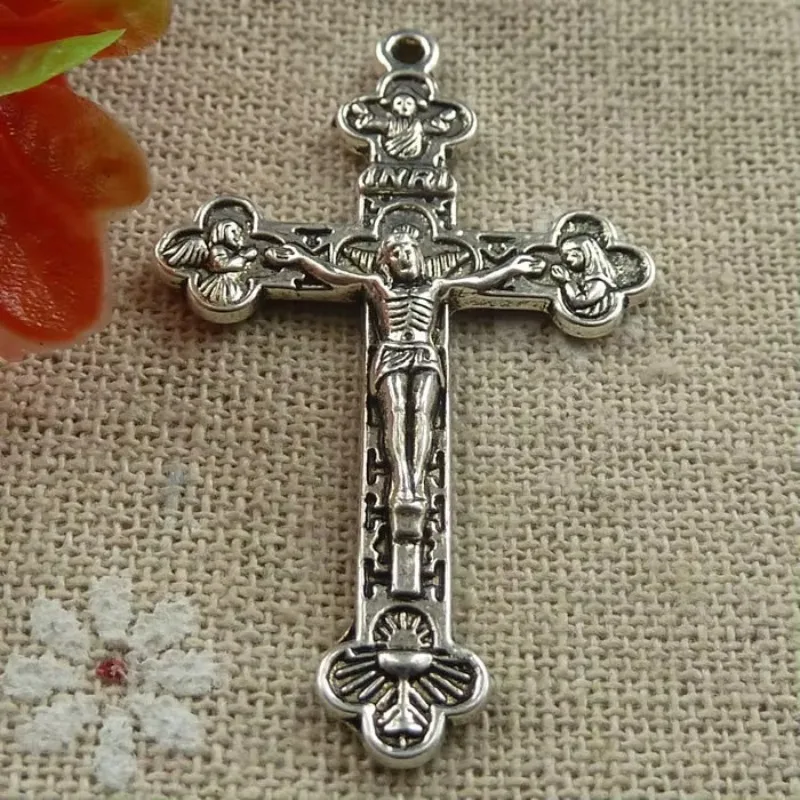 60 Stück tibetische Silber-Kreuz-Anhänger, 46 x 28 mm, C1655, Schmuckherstellung, Kunsthandwerk