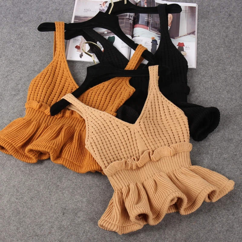 

Women Knit Crochet Neck Vest Cami for Tank Crop Tops Shirt Ruf