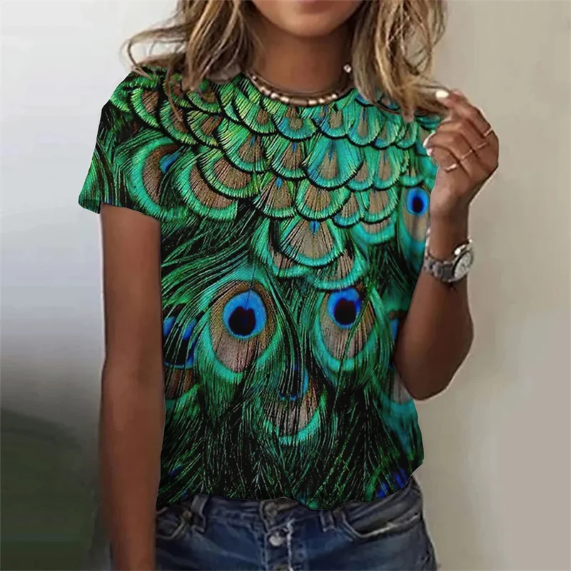 

Harajuku Summer 3D Peacock Feather Printing T Shirt For Women Fashion Funny Tee Shirts Girls Cool Blouse Hawaiian Clothing Tops