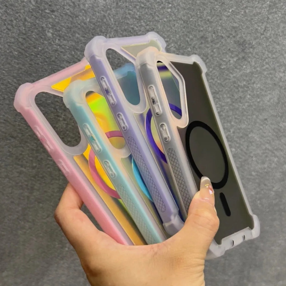 Luxury Gradient Aurora Magnetic Phone Case with Bling Back Cover