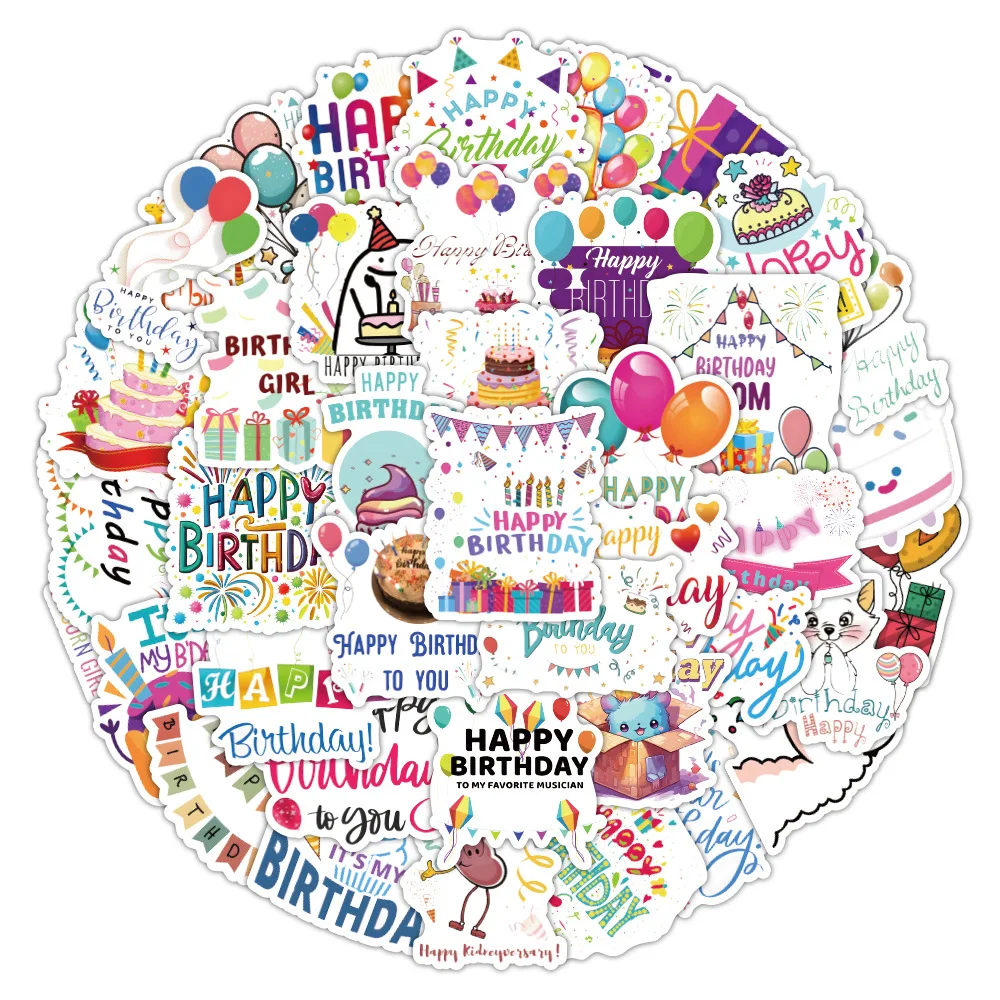 

10/30/50PCS New DIY Happy Birthday Sticker Cartoon Graffiti Creative Anime iPad Computer Luggage Decoration Waterproof Wholesale