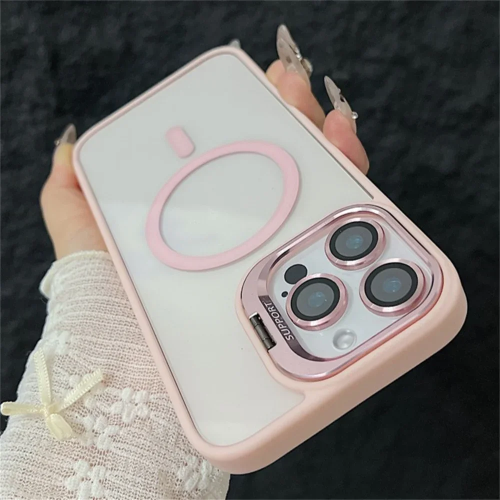 Luxury Magnetic Shockproof Phone Case with Stand and Glass Lens Protector Cover