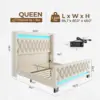 Queen Bed Frame with LED Light and Charging Station, Upholstered High Headboard and Footboard, Wood Slats, Noise Free 2