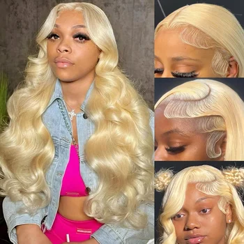 613 13x6 Lace Front Wig Human Hair Body Wave Blonde Lace Frontal Wigs for Women 220 Density Natural Hairline With Baby Hair 1