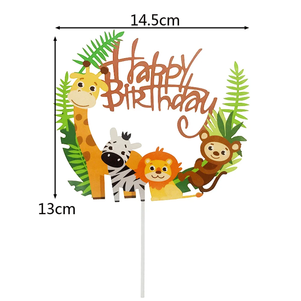 Dschungel Thema Geburtstags torte Dekoration Filz Wald kleines Blatt Wald Kiefer Apfel Kokosnuss Früchte Baum alles Gute zum Geburtstag Kuchen Topper – Detail 4