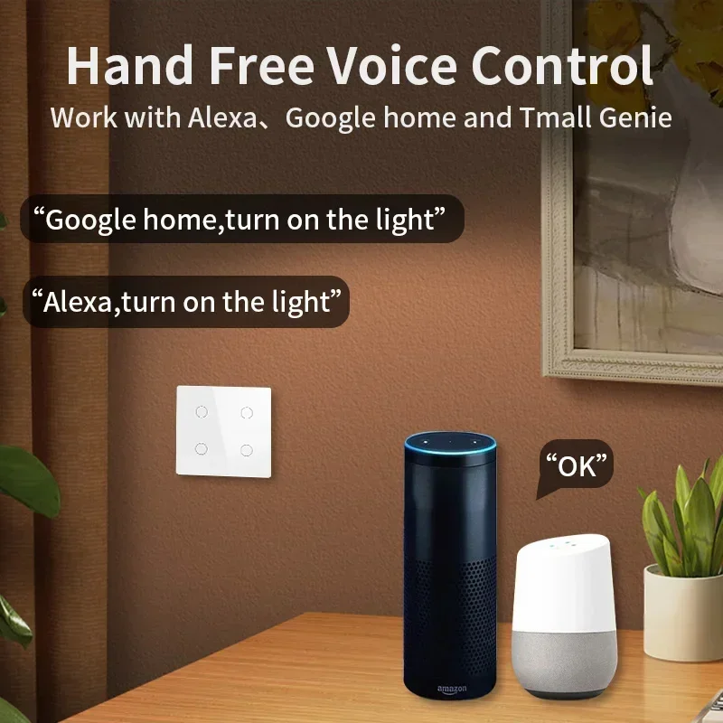 TNCE Tuya WiFi wireless light switch Brazil Standard 4x4 Size Touch Sensor 4/6 Gang Wall Light Switch Work With Alexa Google Home