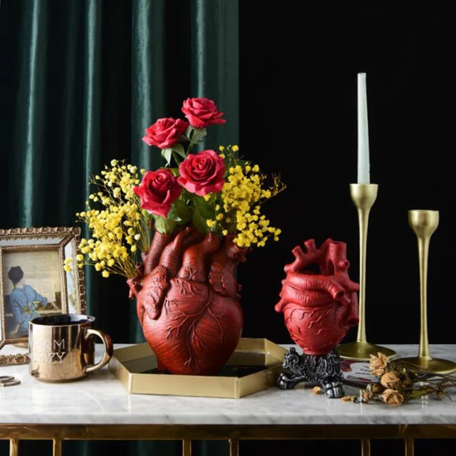 Kalp vazo reçine çiçek vazo ev dekor kalp şeklinde heykel odası dekorasyon  masa için saksı dekorasyon Modern Centerpiece - AliExpress