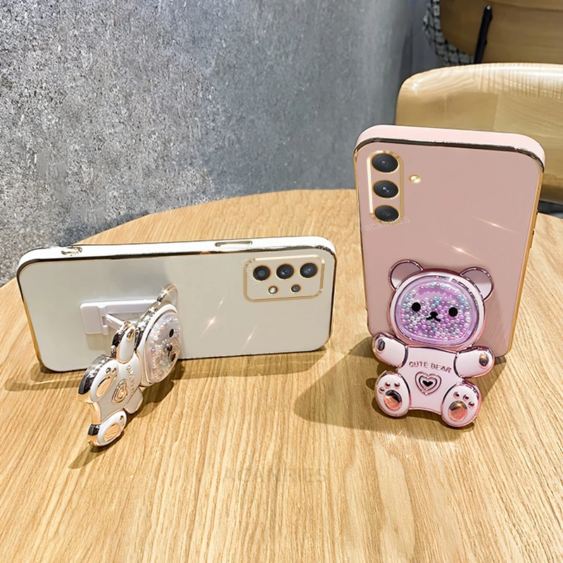 Luxury Plating Silicone Case with Bear Holder & Stand Feature