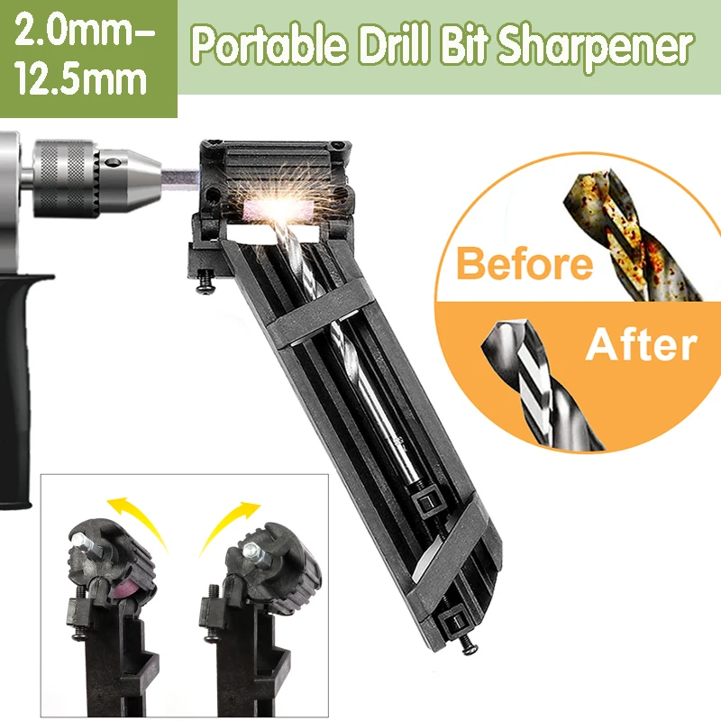 2.0-12.5mm Black Portable Drill Bit Sharpener 1 Set Corundum Grinding Wheel Bit Tool Twist Drill Bit Sharpening Machine