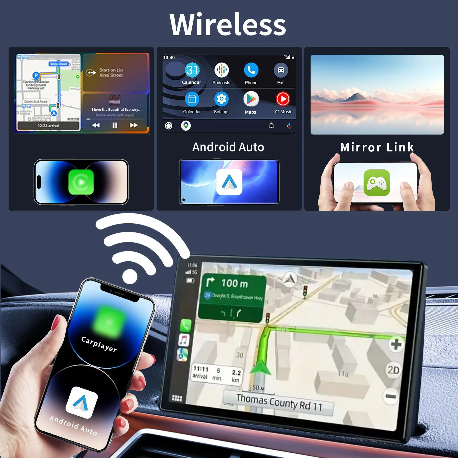 Car Multimedia Player Wireless Carplay Wireless Carplay Adapter Smart Carplay Box Universal Portable Wireless Carplay Car Stereo 10.26" inch HD Touchscreen For Car With CarPlay & Android Auto With Mirror Link