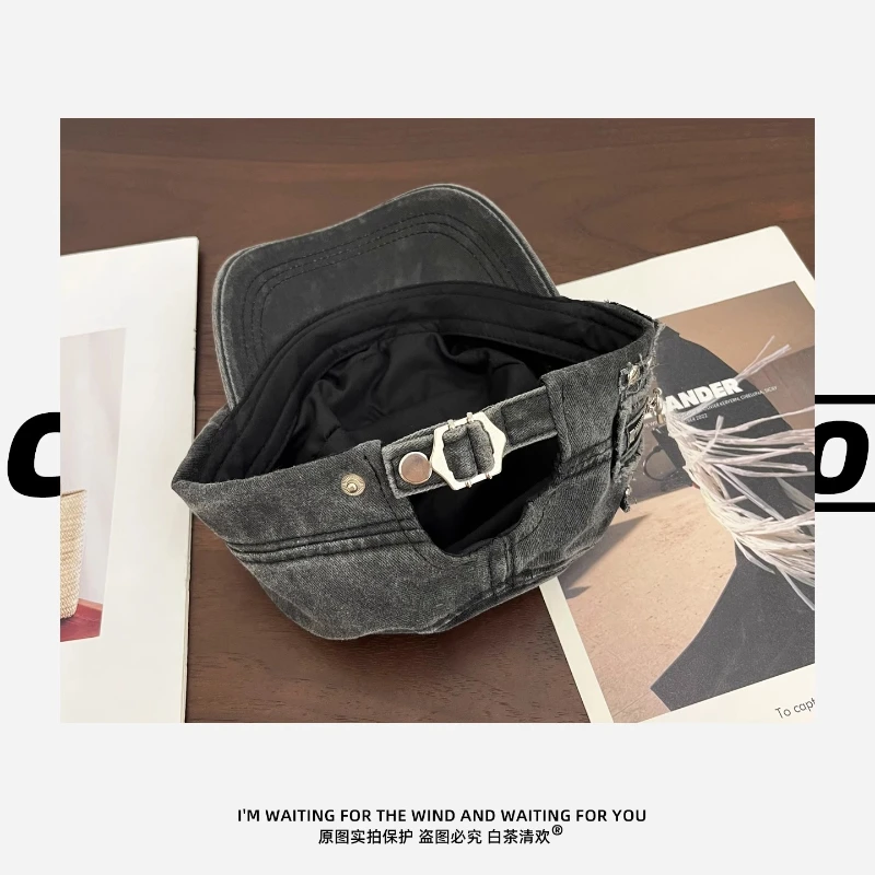 개인화 된 리벳 지퍼 디자인 플랫 탑 야구 모자 Y2K 봄 여름 여행 태양 보호 다목적 레트로 Newsboy Hat 여성