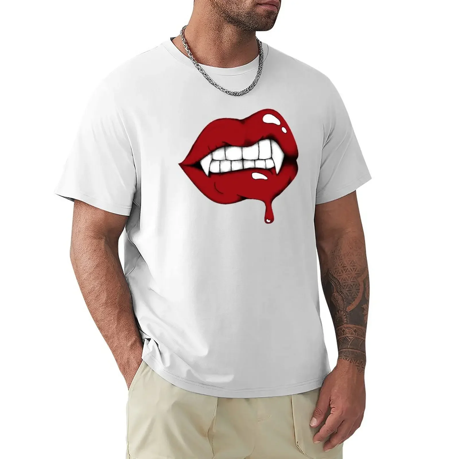 

Digital Art Vampire Lips sticker T-shirt anime quick-drying tops black t-shirts for men