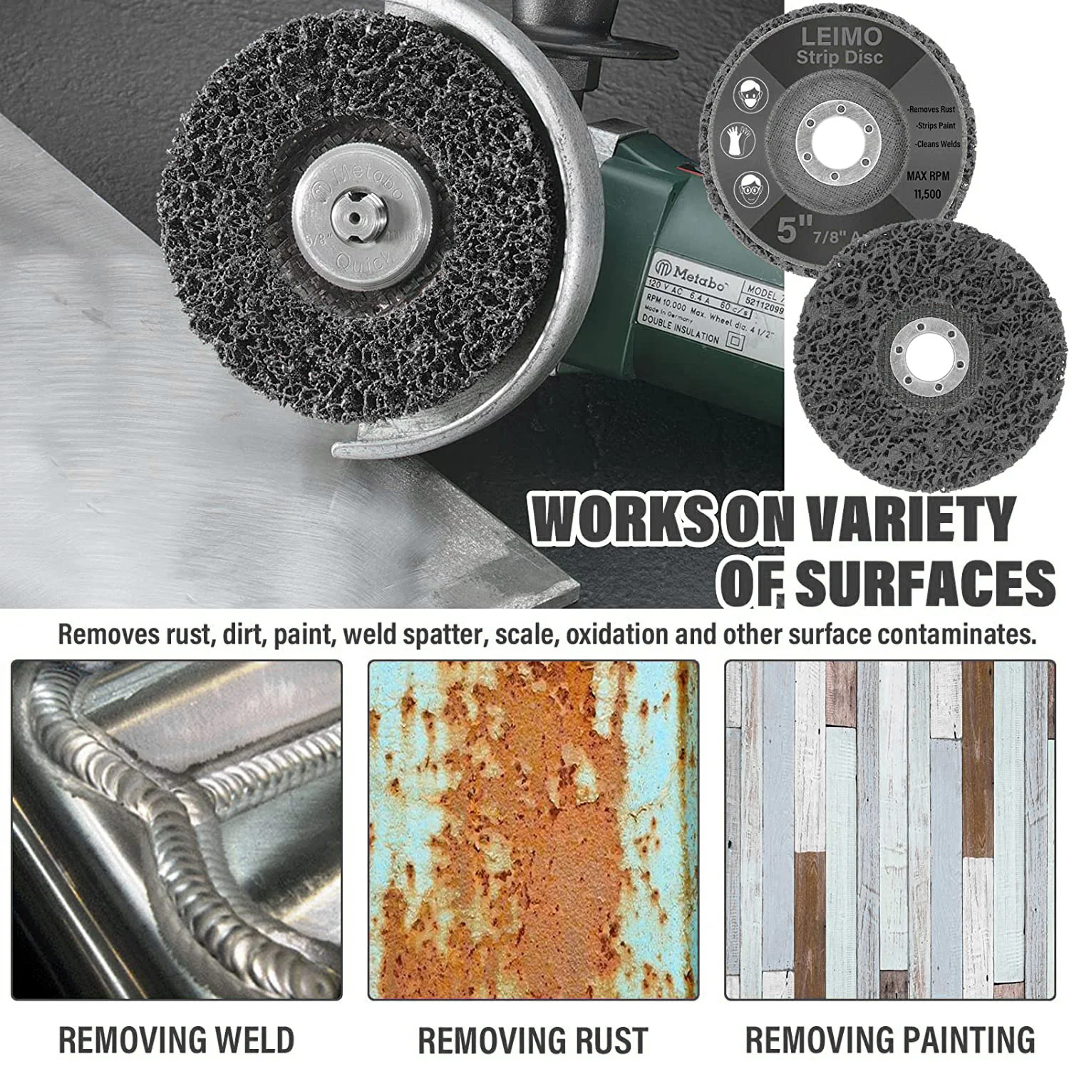 5-Pack 4-1/2" Strip & Clean Discs For Angle Grinder - Silicon Carbide, Medium Grit, For Paint, Rust & Glue Removal, Max 11,000 RPM