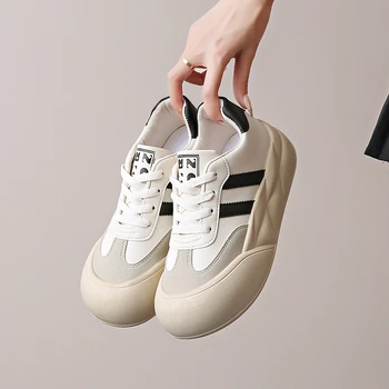 أحذية رياضية غير رسمية بنعل سميك ، أحذية بيضاء عالية ، أحذية رياضية برباط بمقدمة مستديرة ، مريحة وعصرية ، جديدة ، خريفية 2