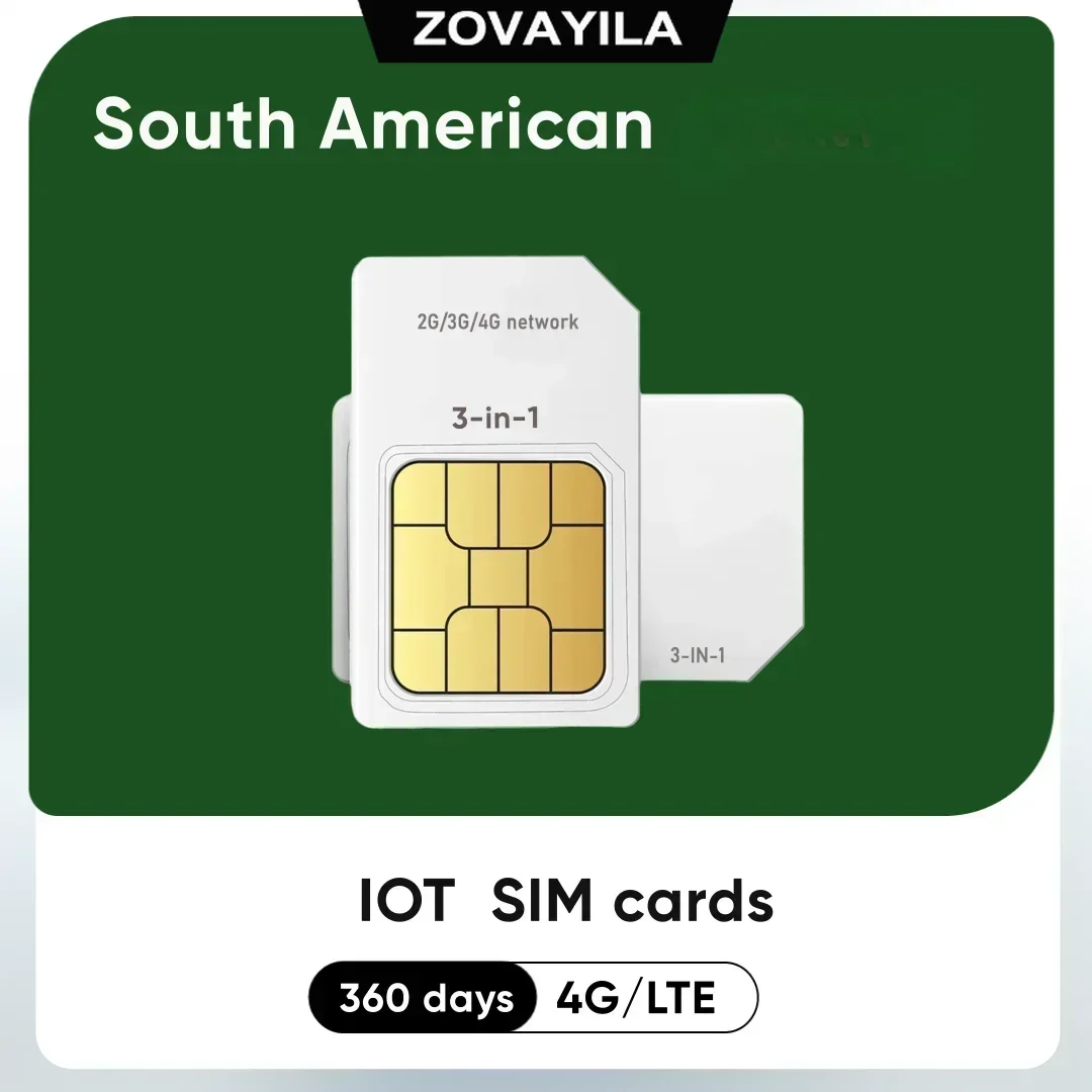 SIM Card Unlocked for IoT devices, Vending Machines, GPS Trackers, Wireless Intercoms POS Use, South America, 4G LTE, 360MB