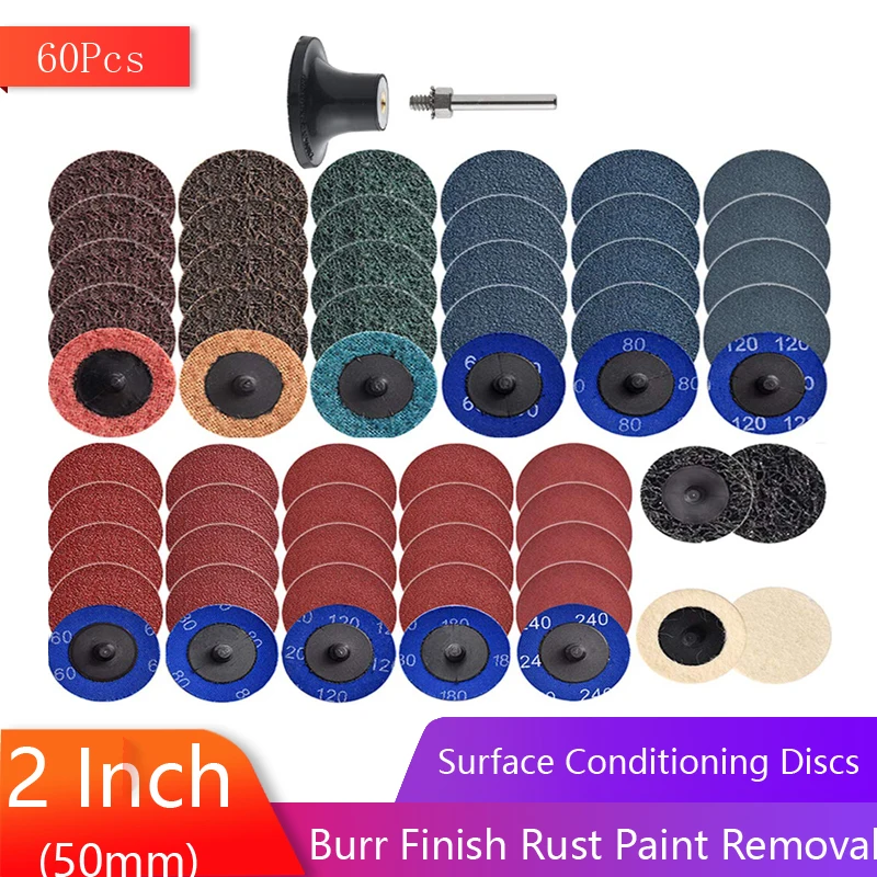 60 Pcs 2 Inch Quick Change Sanding Discs Set, Surface Conditioning