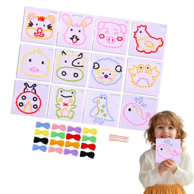 Kids Sewing Kit String Knitting Kits Threading Board Toddler Sewing Toddler Lacing Cards Board Toys For Enhance Cognitive