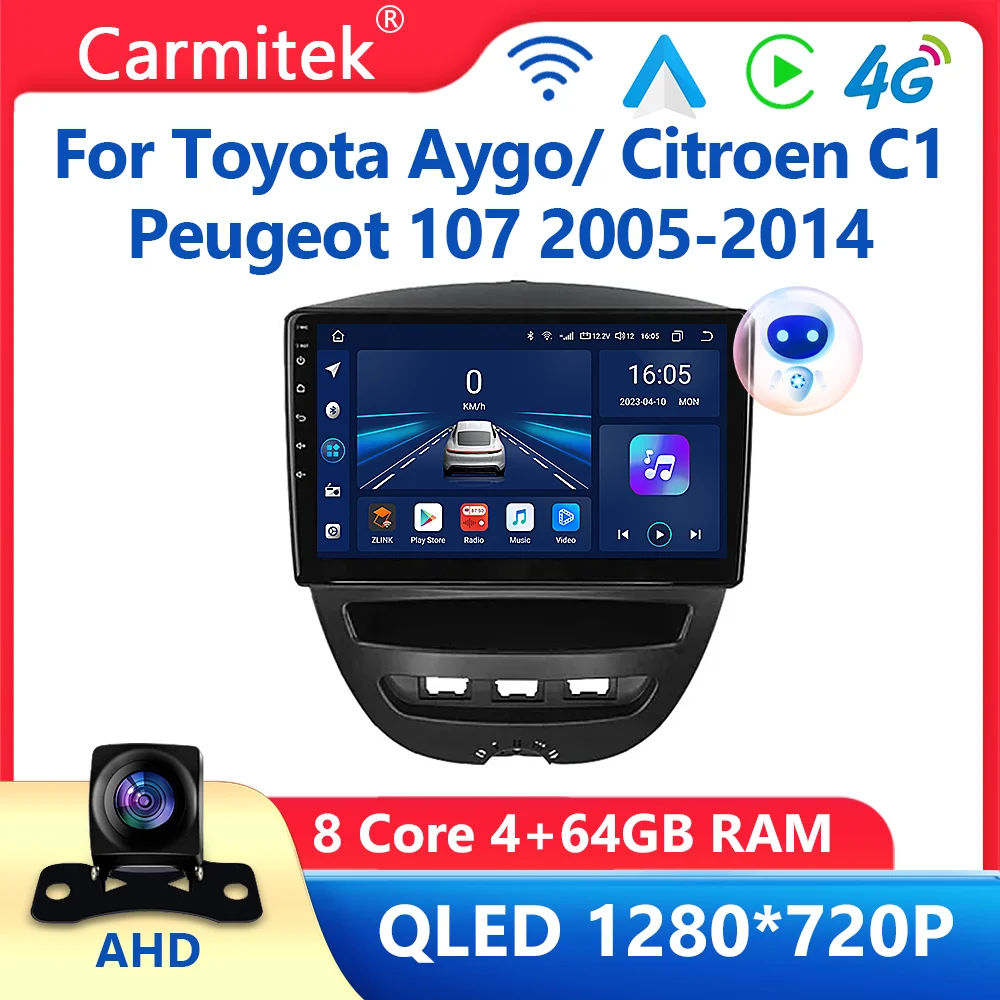 

Мультимедийный проигрыватель на Android для Peugeot 10,1, Toyota Aygo, Citroen C1 107-2005, автомобильное радио, GPS, Carplay, 4G, Wi-Fi, DSP, 2014 дюйма