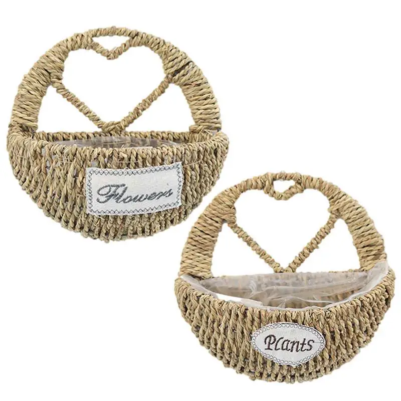 

Woven Flower Basket Wall Mounted Woven Storage Basket Household Heart Design Breathable Flower Basket For Home And Garden