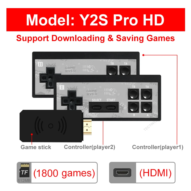 Video Game Console Handheld Game Player Mini Game Console Built in 1800 Classic 8 Bit Games Dual Wireless Gamepad HD/AV Output