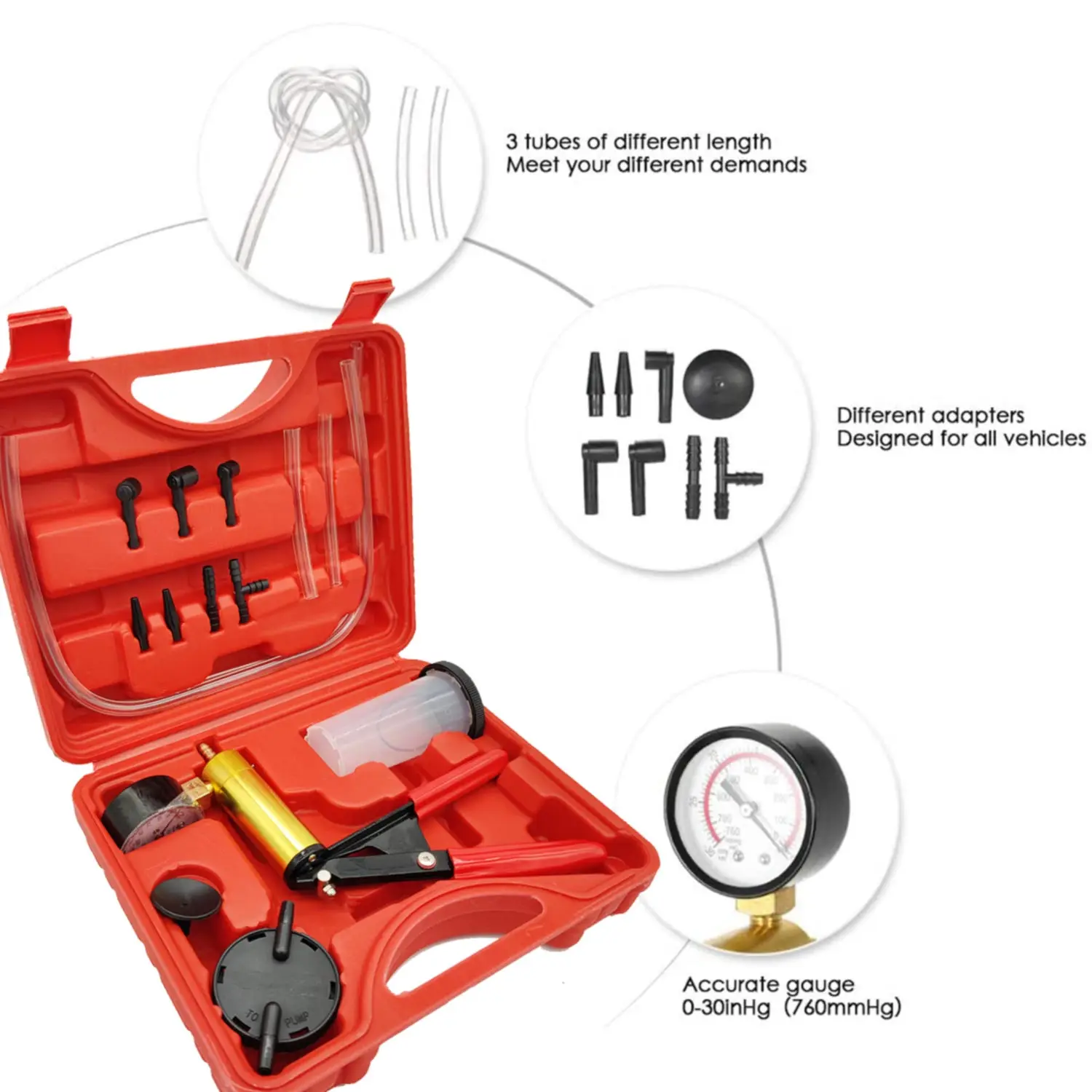 AOBETAK Kit purgeur Frein, testeur de Pompe à Vide Tenu dans la Main avec  adaptateurs, Outil de Purge de Liquide de Frein pour Diagnostic de Moto de  Voiture : : Auto et