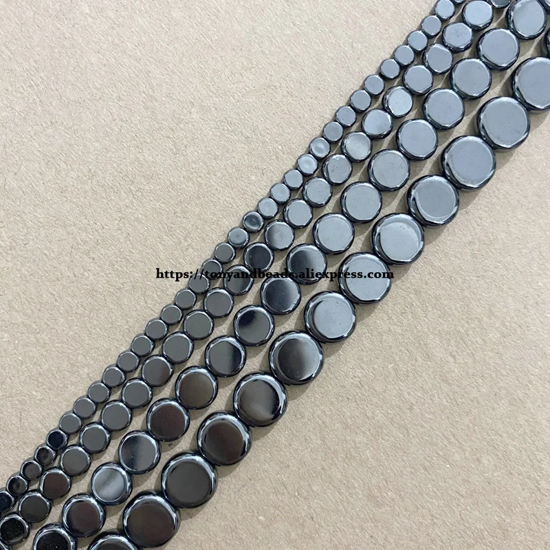 Natürliche Glatte Münze Form Schwarz Hämatit Stein Lose Spacer Perlen 4 5 7,5 10MM 15 "Schmuck, Die DIY