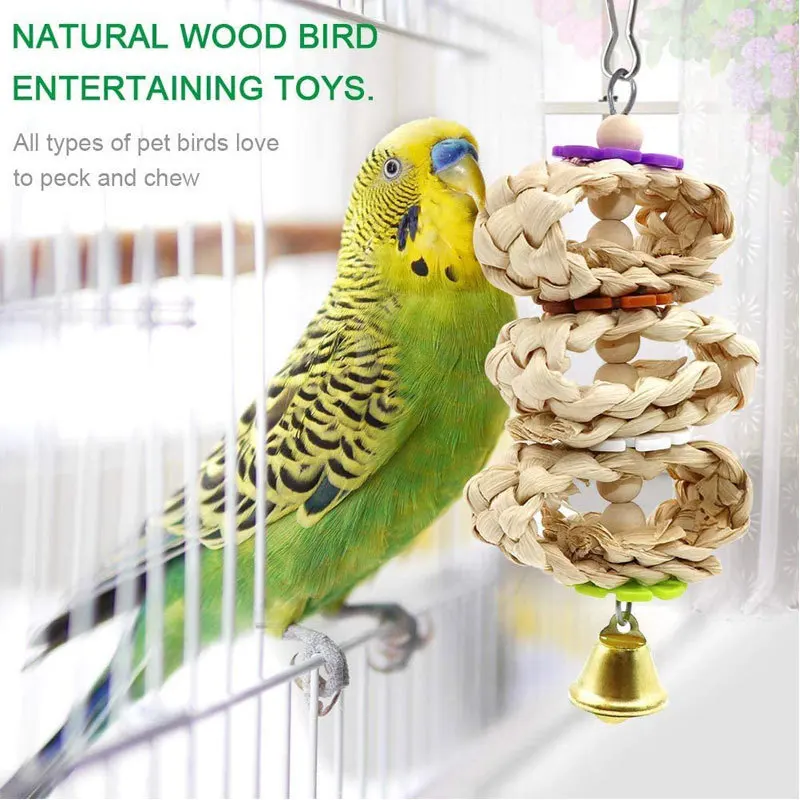 Set Combination Parrot Bird Toys Wood Articles Bite Pet Bird Toys Parrot Training Toy Swing Ball Bell Standi 9PCS