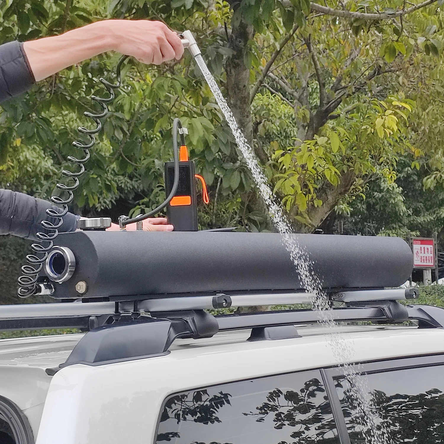 Reservoir Eau Portable Camping – 20L, Noir+Argent, Pour Toit De Voiture