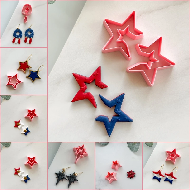 DIY Geometric Earring Jewelry Pendant Making Clay Tools Soft Pottery Earring Polymer Clay Cutter Stars Shape Earrings Molds