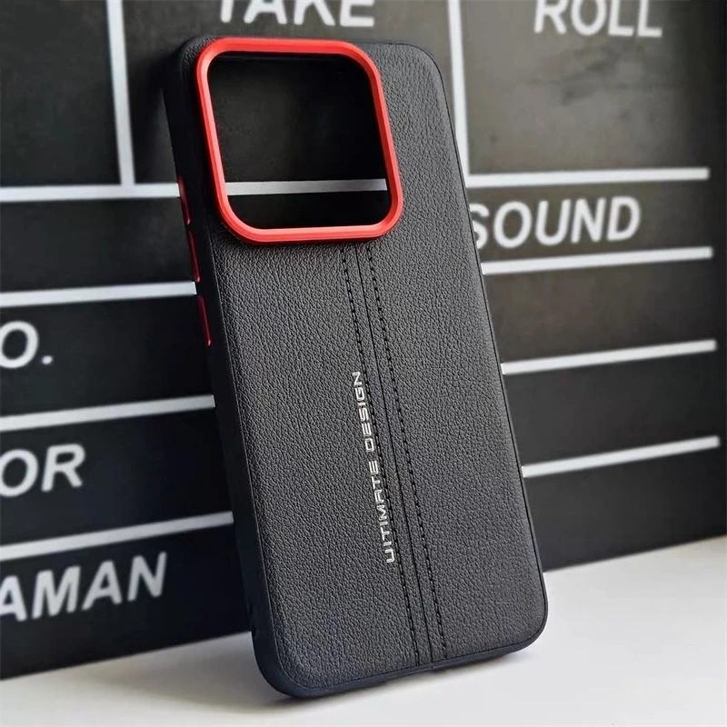 Elegant Leather & Silicone Shockproof Bumper Case - Stylish & Durable Hard Back Cover