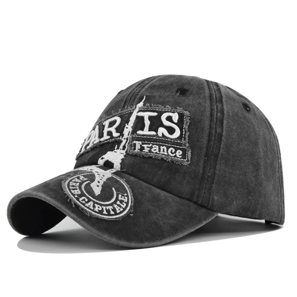Baseball Cap Retro-style Sun hat Spring Autumn Wash water cowboy Paris French Eiffel Tower Cap Hip Hop Fitted baseball cap sun hat