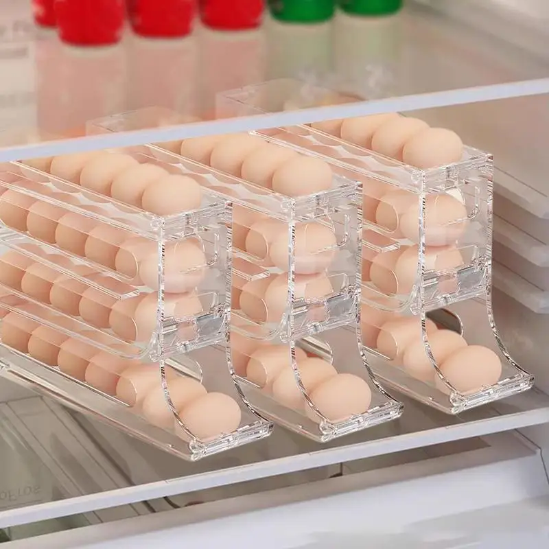 냉장고 계란 보관함, 자동 스크롤 주방 계란 정리함 거치대 계란 상자, 대용량 ..