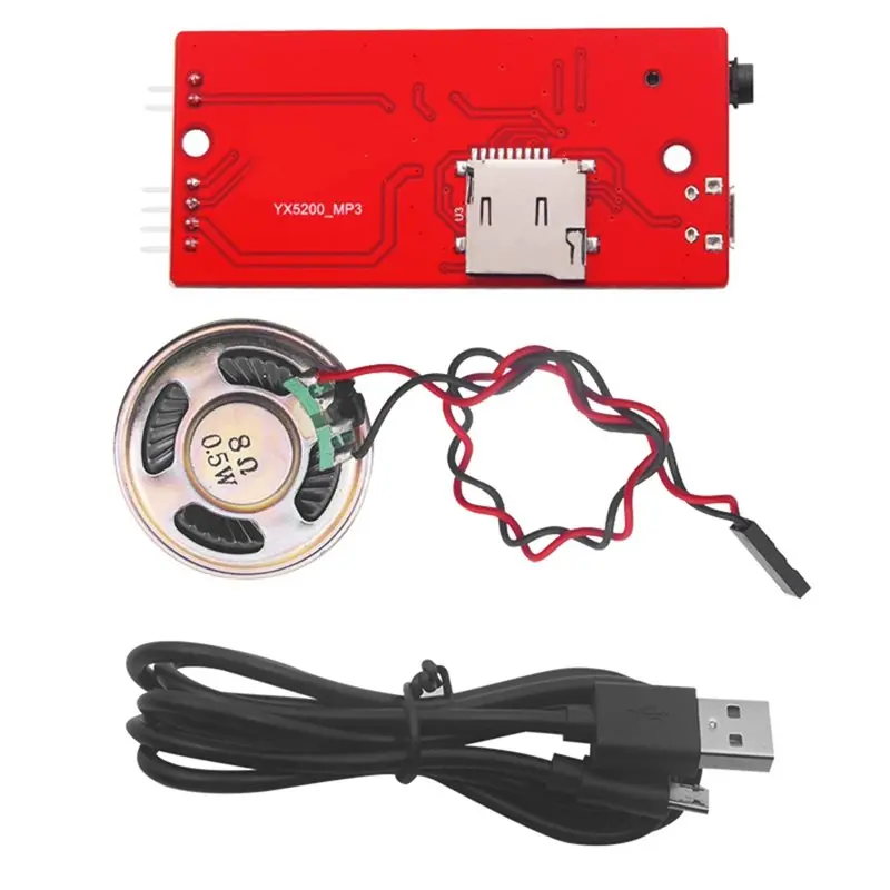 XB-YX5200-24SS TF 카드 슬롯이 있는 MP3 음성 모듈 +스피커+Arduino 및 Raspberry Pi 프로젝트용 마이크로 USB UART 포트 DIY 키트