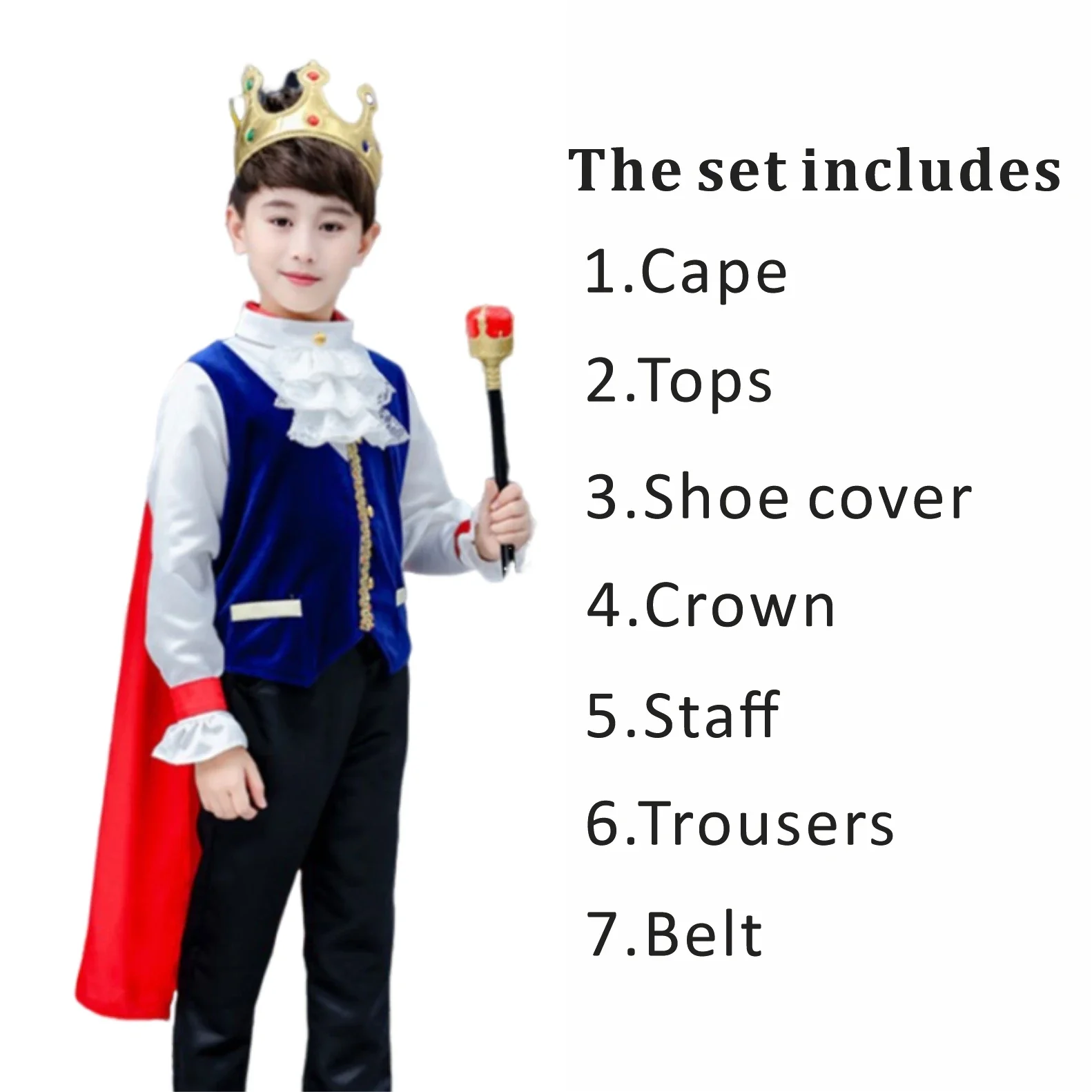 thumbnail image 1 of Disfraz de Príncipe para niños, conjunto de 7 piezas para Halloween, ropa de rey, fiesta de Carnaval, 1 of 4