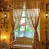 French Lolita Ruffles Blackout Curtains for Bedroom, Natural Cotton Linen Beige Cortinas,Romantic Layers Kitchen Short Curtains 1
