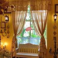 French Lolita Ruffles Blackout Curtains for Bedroom, Natural Cotton Linen Beige Cortinas,Romantic Layers Kitchen Short Curtains 1