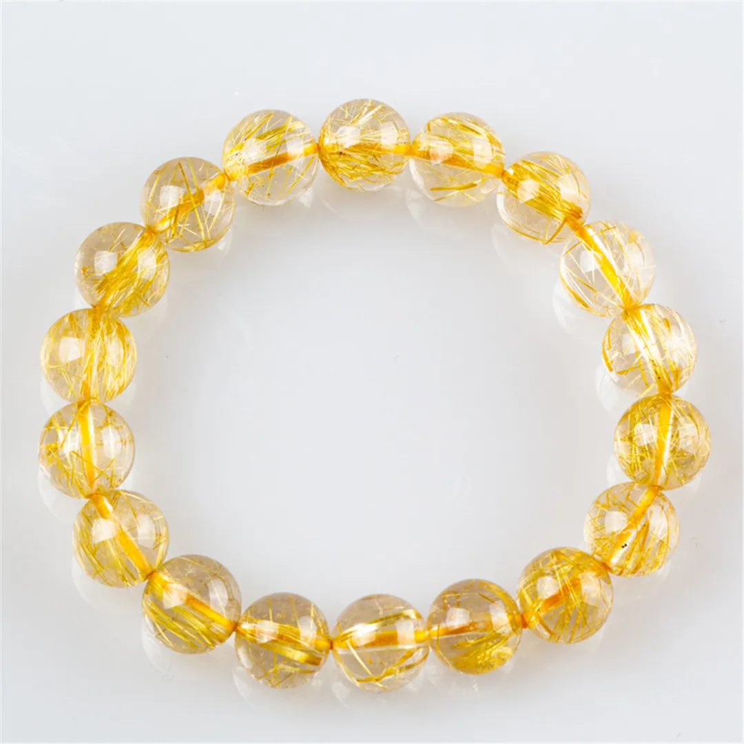 

Natural Gold Hair Rutilated Quartz Bracelet For Women Lady Men Gift Reiki Crystal Clear Beads Strands Jewelry AAAAA 7-13mm