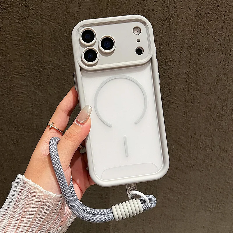 Luxury Matte Transparent Phone Case with Soft Lanyard and Magnetic Bumper Cover