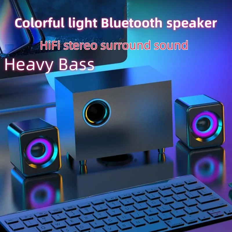 

2.1 Channel Bass Wooden Desktop Computer Loudspeaker 12D Surround Sound Loud Subwoofer Home USB Wired Bluetooth Game Speakers