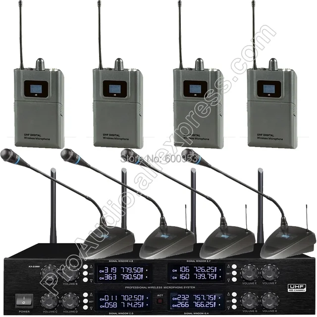 MICWL UHF fréquence réglable 4 Clip de ceinture 4 système de Microphone de conférence numérique sans fil à col de cygne de table 1