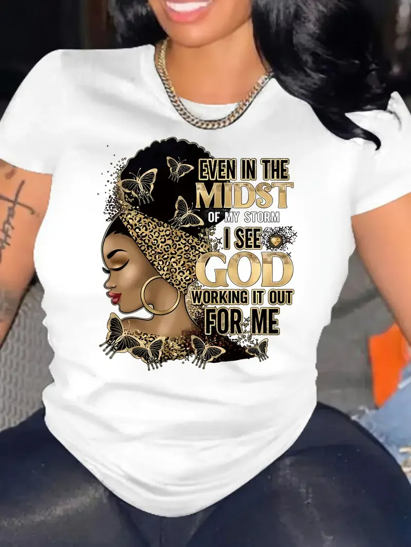 تي شيرت نسائي مطبوع رسمة