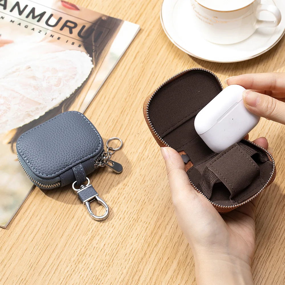 Genuine Leather Key Case Wallet For Bluetooth Earphone