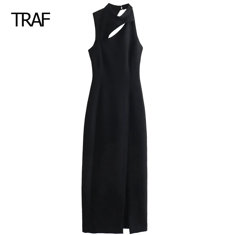 

TRAF Asymmetric Cut-Out Dress Womens Dresses Spring Summer 2024 Black O-Neck Sleeveless Backless Dress Elegant And Pretty Dress